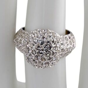 Swarovski Elements Crystal Pavé Dome Cocktail Ring Silver Tone Statement Size 7